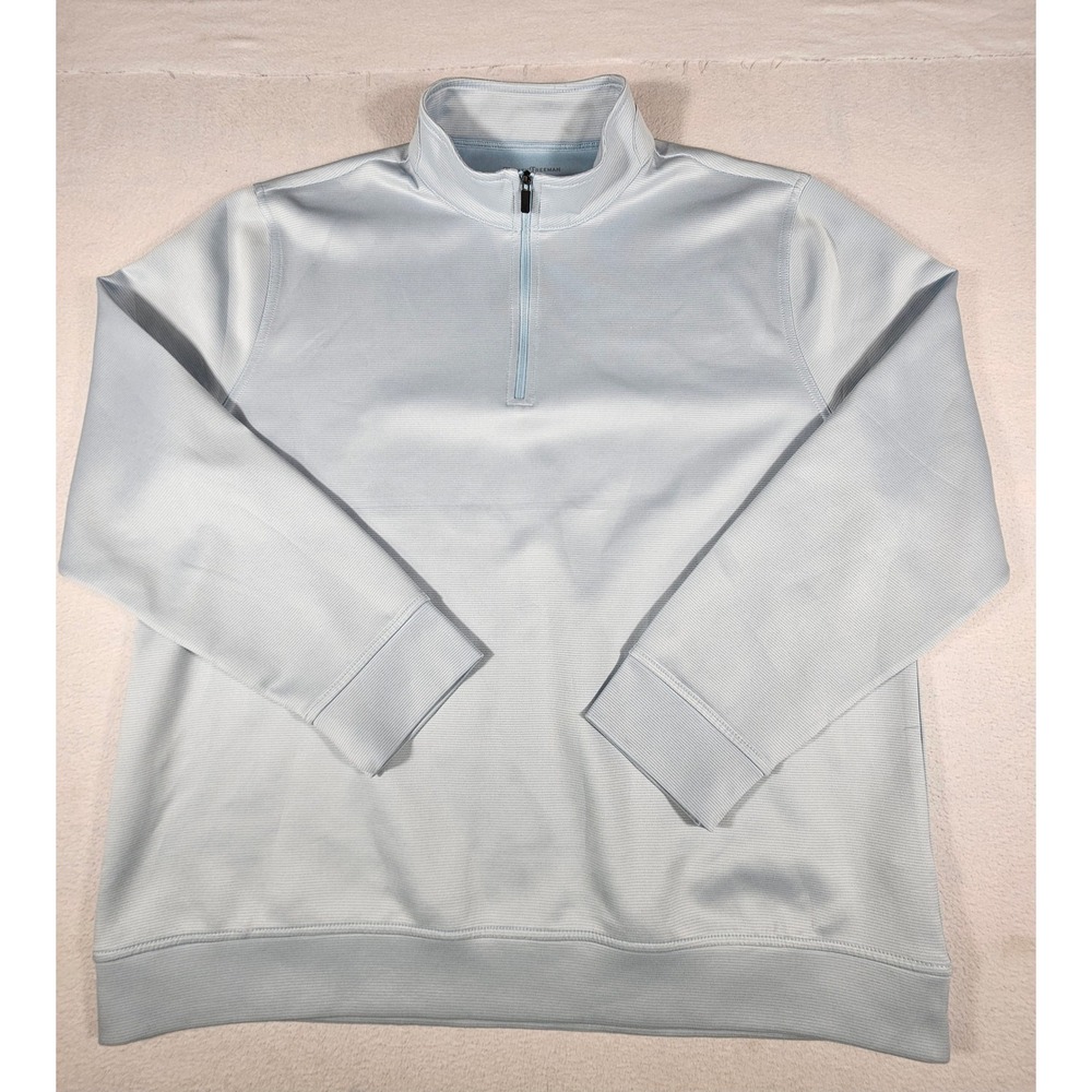 Hickey Freeman Mens XL Light Blue Stripe Quarter Zip Pullover Golf Sweater